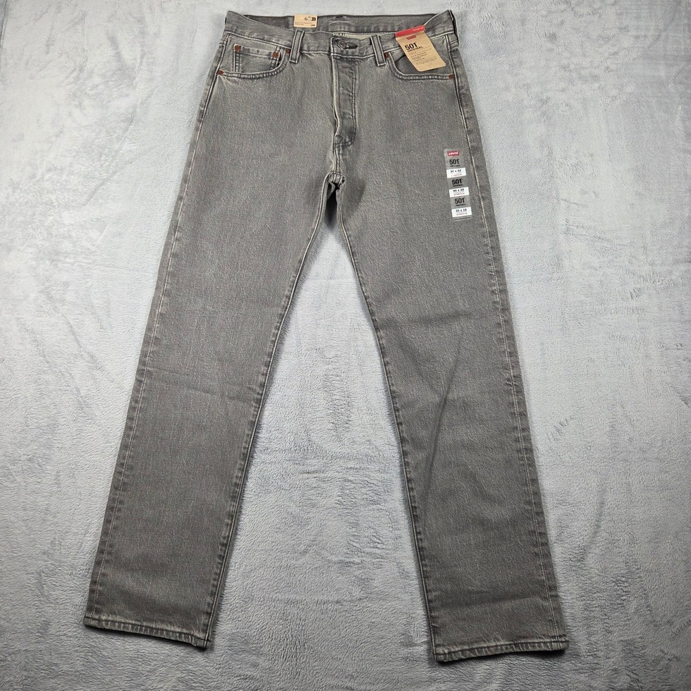 Levi's 501 Original Jeans Mens 30x32 Gray NWT Stretch Straight Leg Button Fly